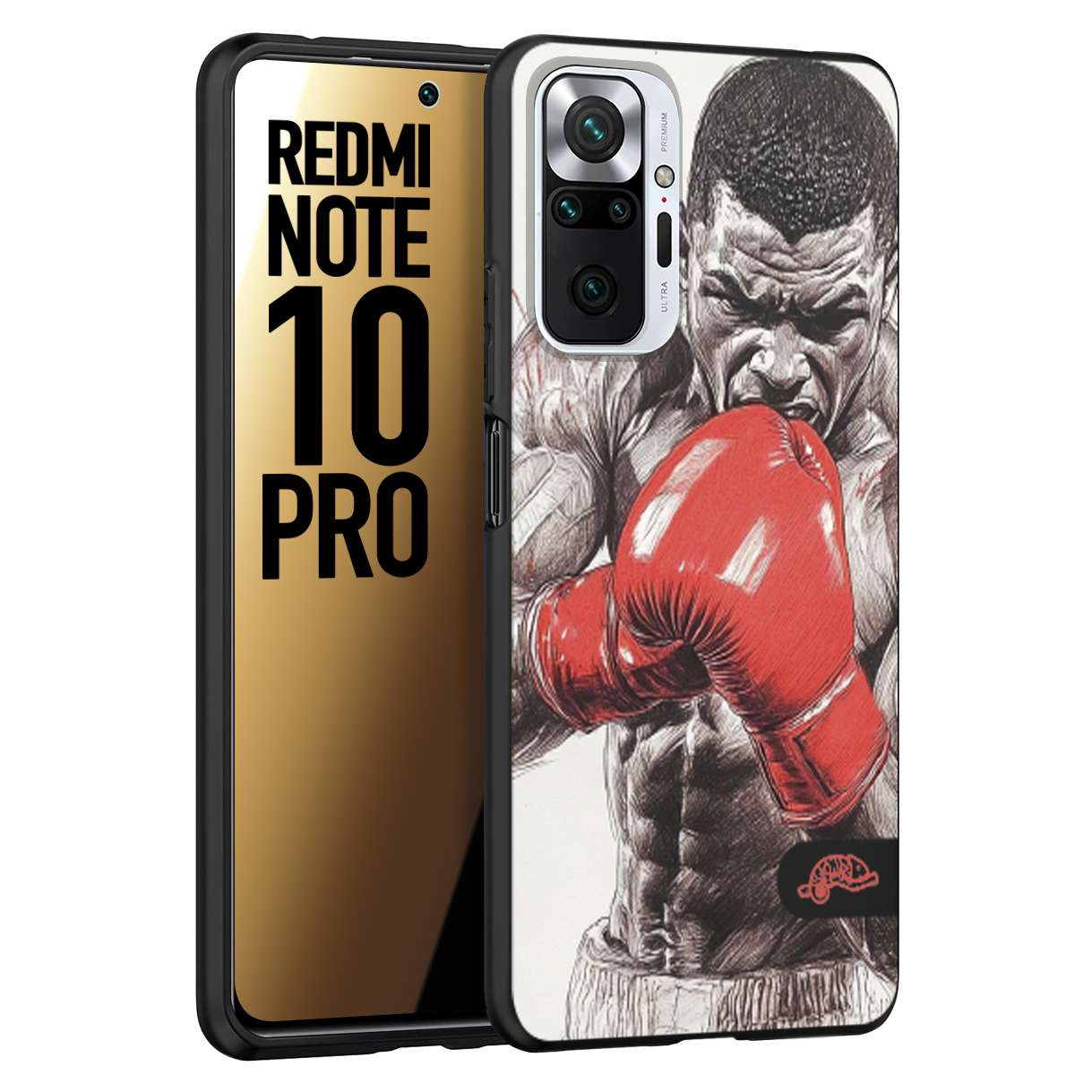 CUSTOMIZZA - Custodia cover nera morbida in tpu compatibile per Xiaomi Redmi Note 10 PRO pugilato pugili disegno tattoo guantoni box pesi massimi gancio