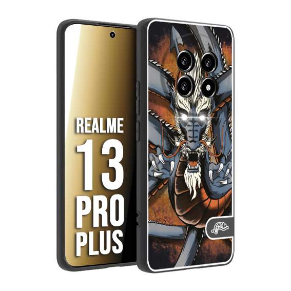 CUSTOMIZZA - Custodia cover nera morbida in tpu compatibile per Realme 13 PRO PLUS drago giapponese tattoo japan dragon