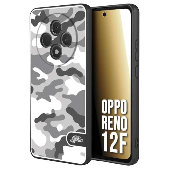 CUSTOMIZZA - Custodia cover nera morbida in tpu compatibile per Oppo Reno 12F camouflage mimetico militare bianco white