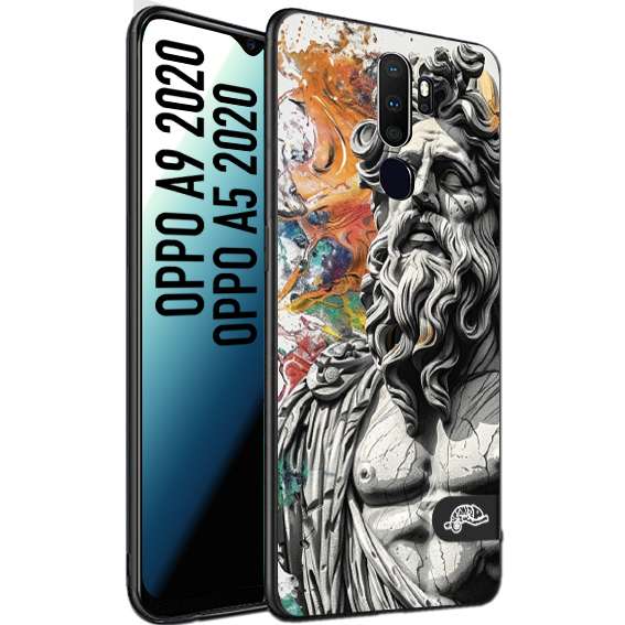 CUSTOMIZZA - Custodia cover nera morbida in tpu compatibile per Oppo A9 2020 - A5 2020 statua colorata moderna antico tattoo splash color