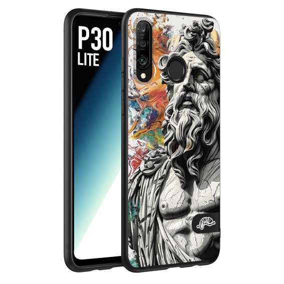 CUSTOMIZZA - Custodia cover nera morbida in tpu compatibile per Huawei P30 LITE statua colorata moderna antico tattoo splash color