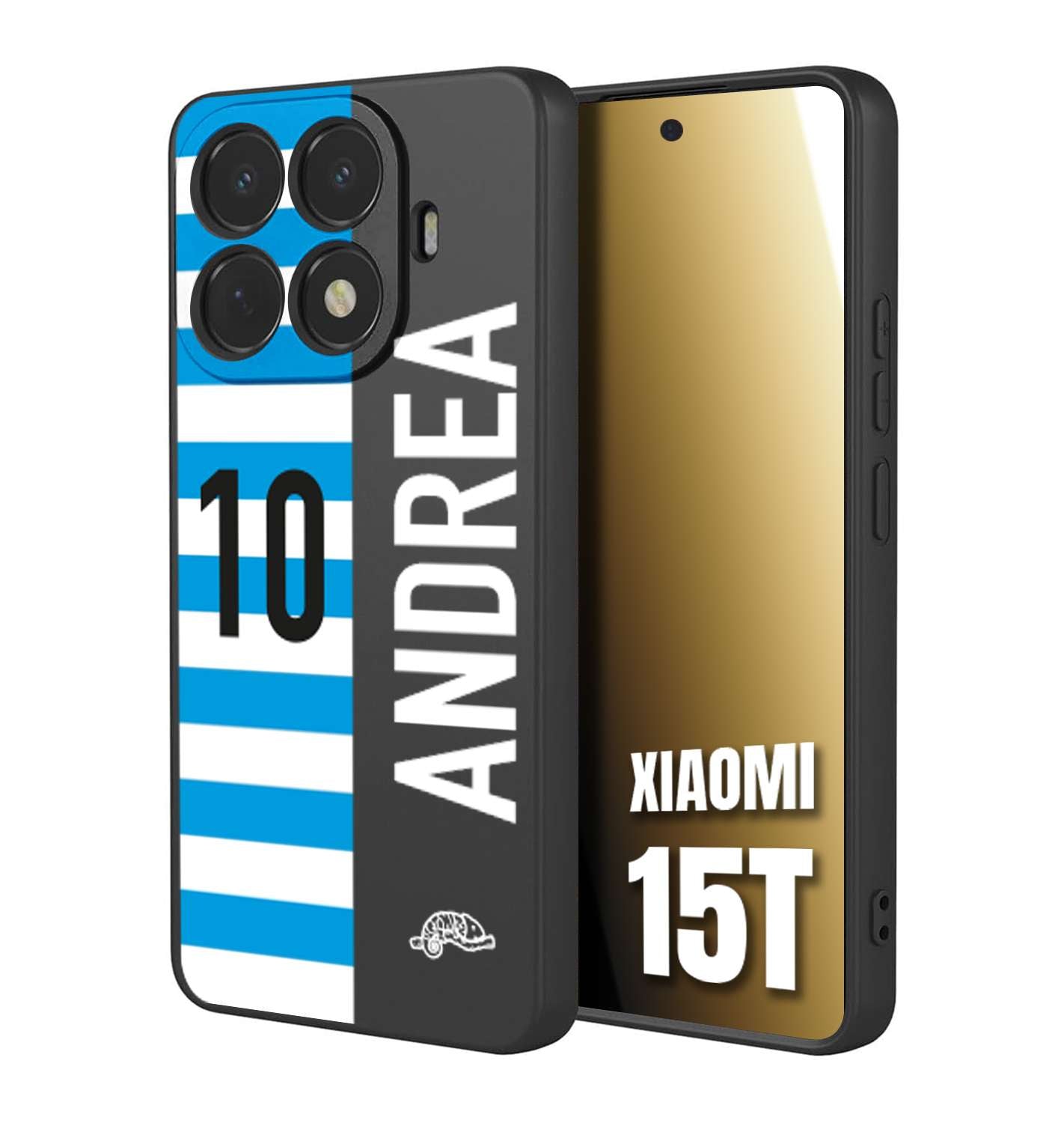 CUSTOMIZZA - Custodia cover nera morbida in tpu compatibile per Xiaomi 15T personalizzata calcio football nome e numero calciatori biancazzurri