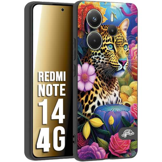 CUSTOMIZZA - Custodia cover nera morbida in tpu compatibile per Xiaomi Redmi Note 14 4G astratti donna flower fantasia leopardo ghepardo animali colorati