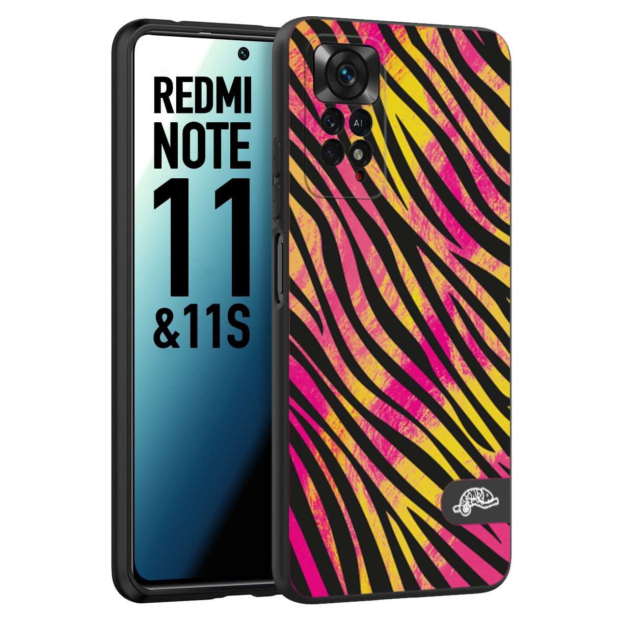 CUSTOMIZZA - Custodia cover nera morbida in tpu compatibile per Xiaomi Redmi Note 11 - Note 11S zebrata maculata a rilievo soft touch donna fucsia gialla