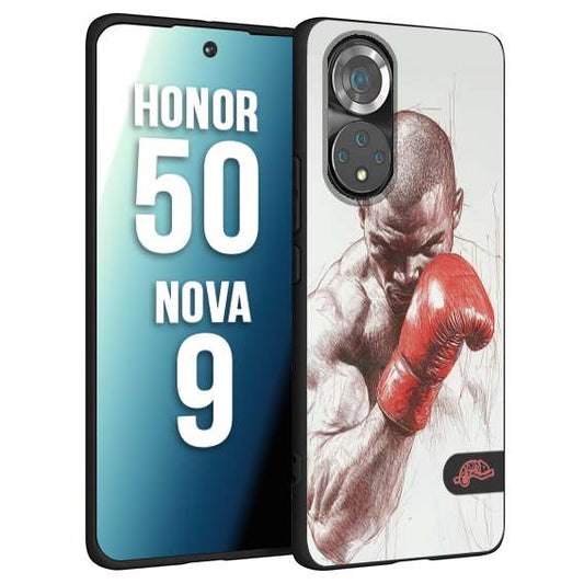 CUSTOMIZZA - Custodia cover nera morbida in tpu compatibile per Huawei Nova 9 - Honor 50 pugilato pugili disegno tattoo guantoni box sport primo piano