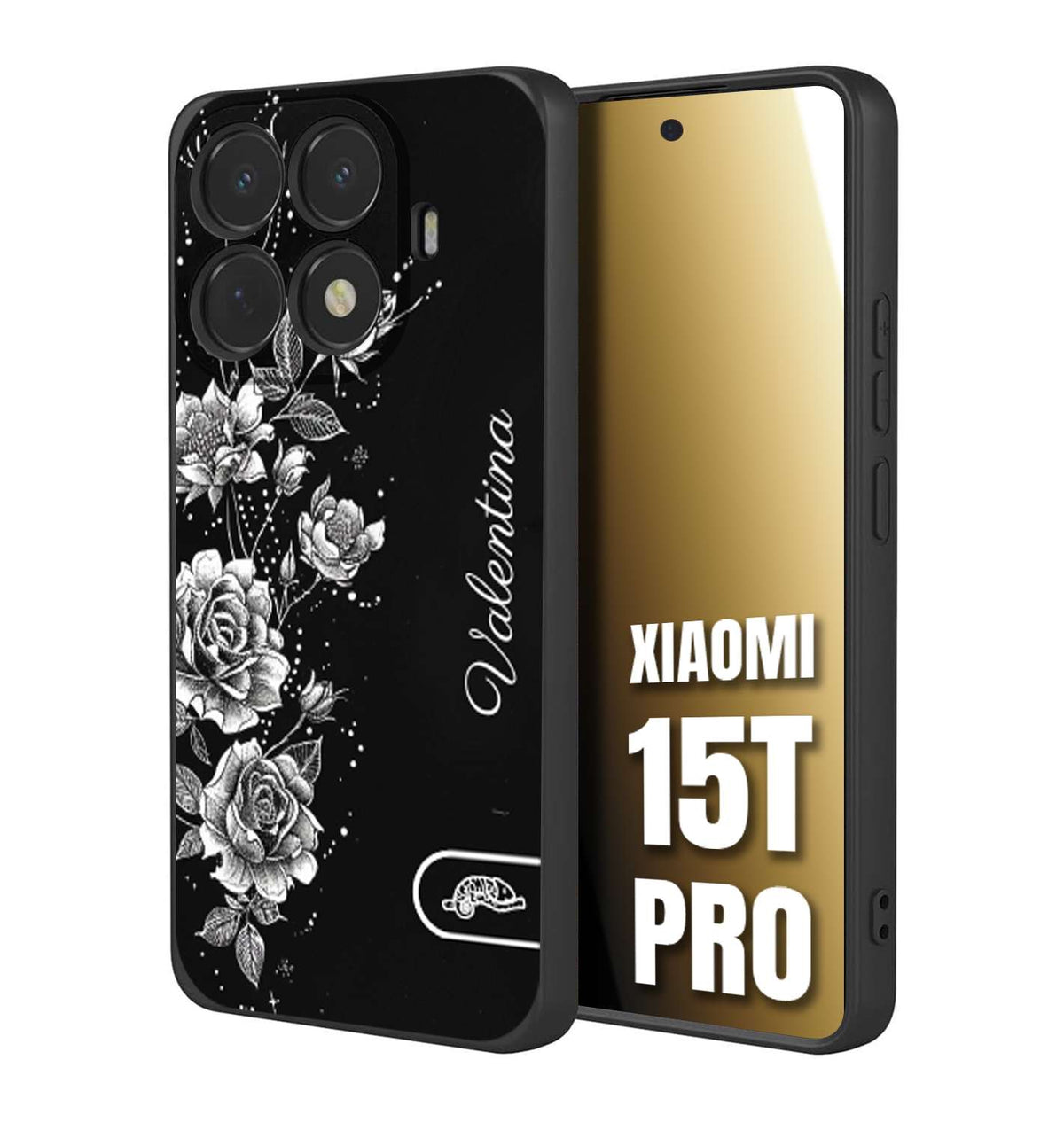 CUSTOMIZZA - Custodia cover nera morbida in tpu compatibile per Xiaomi 15T PRO personalizzata rilievo soft touch nome rose fiori donna