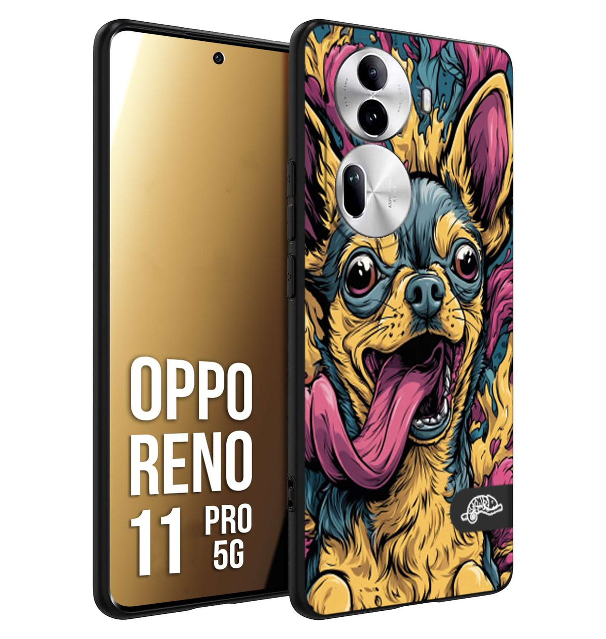 CUSTOMIZZA - Custodia cover nera morbida in tpu compatibile per Oppo Reno 11 PRO 5G Chihuahua illustrazione cane pop art cane street art cartone animato