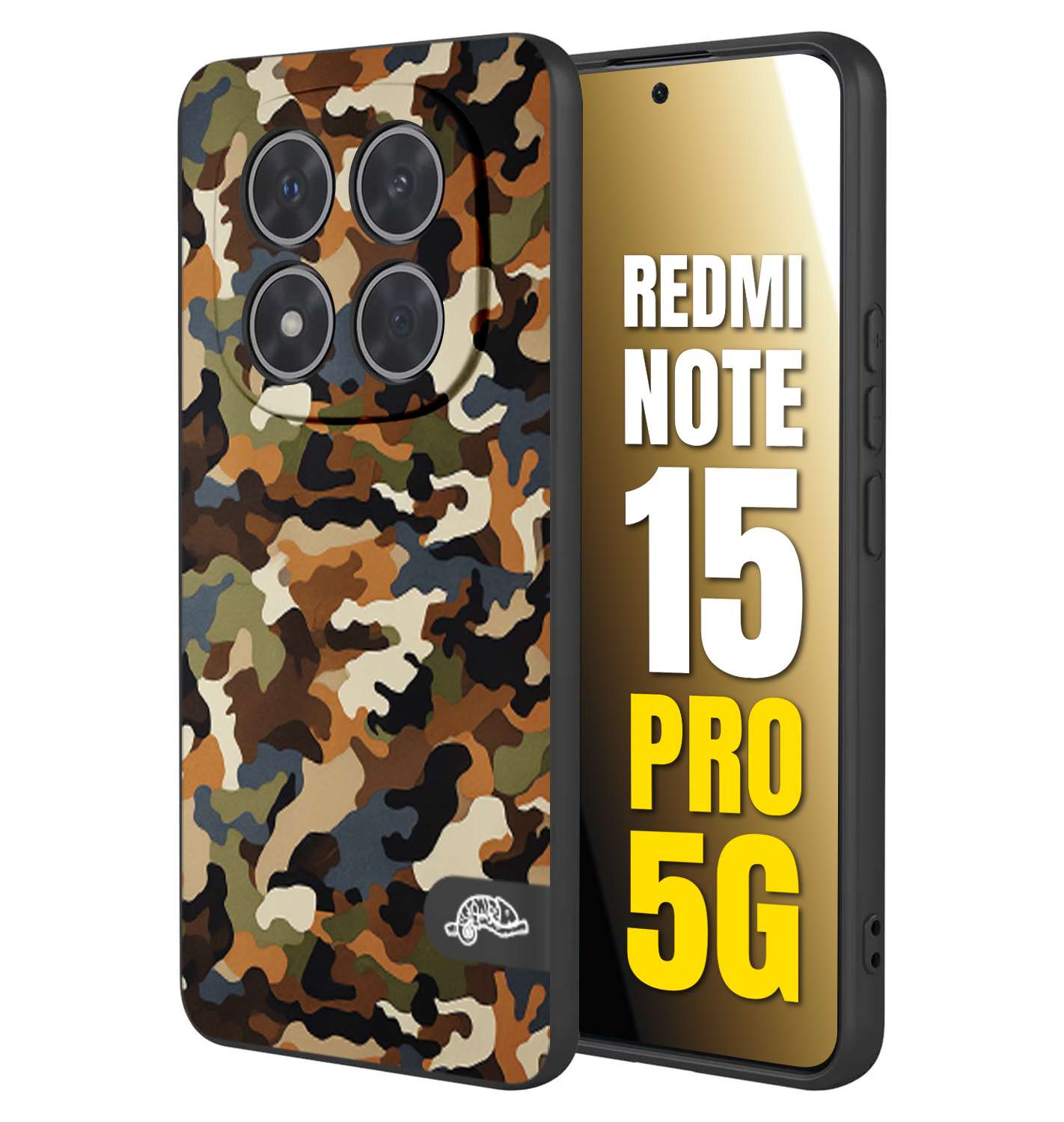 CUSTOMIZZA - Custodia cover nera morbida in tpu compatibile per Xiaomi Redmi Note 15 PRO 5G camouflage mimetico militare moderno blu marrone beige