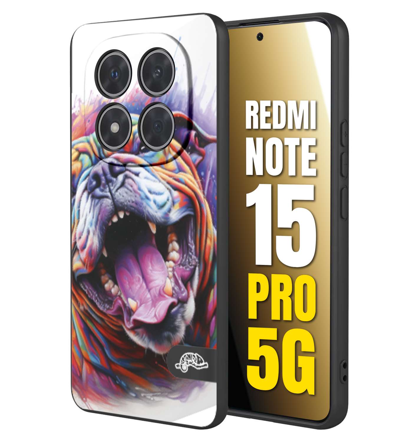 CUSTOMIZZA - Custodia cover nera morbida in tpu compatibile per Xiaomi Redmi Note 15 PRO 5G animali color bulldog cane dog colori vibranti disegnato schizzo