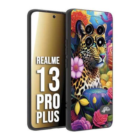 CUSTOMIZZA - Custodia cover nera morbida in tpu compatibile per Realme 13 PRO PLUS astratti donna flower fantasia leopardo ghepardo animali colorati