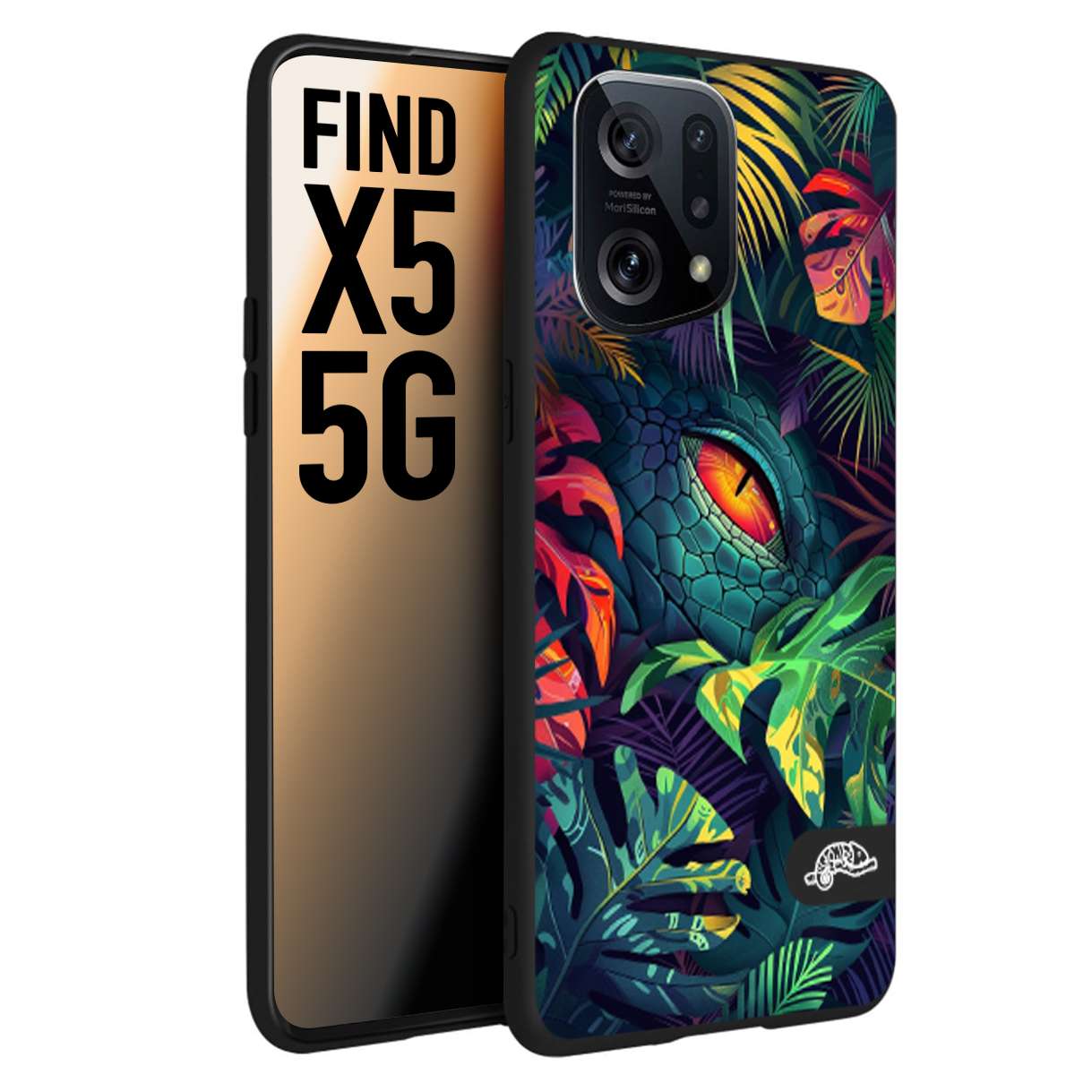 CUSTOMIZZA - Custodia cover nera morbida in tpu compatibile per Oppo Find X5 animali color giungla tropicale occhio di coccodrillo alligatore disegnato