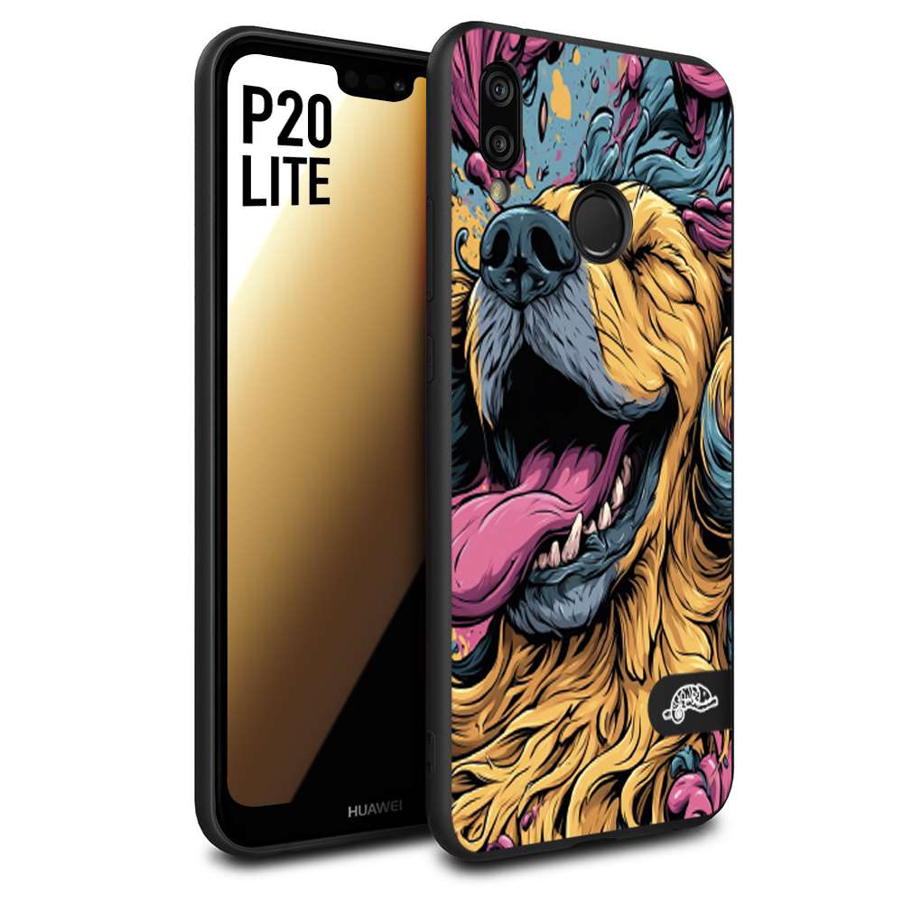 CUSTOMIZZA - Custodia cover nera morbida in tpu compatibile per Huawei P20 LITE Golden Retriever illustrazione cane pop art cane street art cartone animato