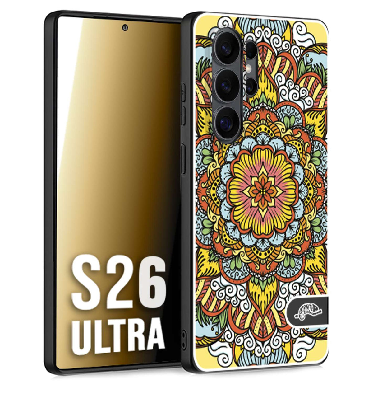 CUSTOMIZZA - Custodia cover nera morbida in tpu compatibile per Samsung S26 ULTRA mandala colorato fiore nuvole arancione