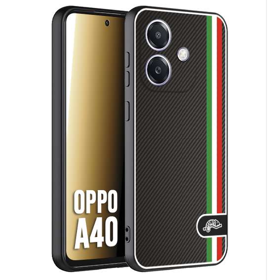 CUSTOMIZZA - Custodia cover nera morbida in tpu compatibile per Oppo A40 effetto fibra di carbonio bandiera Italia made in Italy