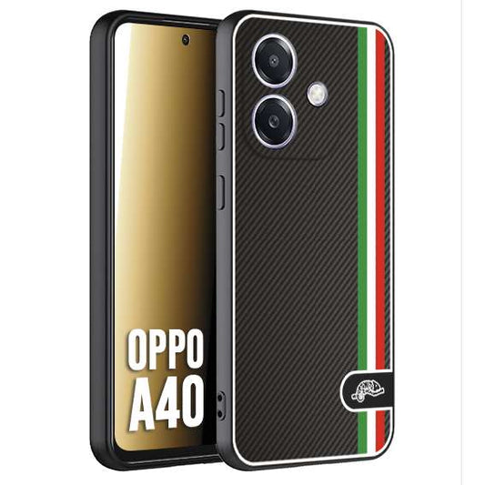 CUSTOMIZZA - Custodia cover nera morbida in tpu compatibile per Oppo A40 effetto fibra di carbonio bandiera Italia made in Italy