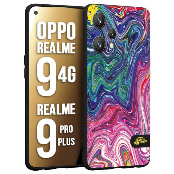 CUSTOMIZZA - Custodia cover nera morbida in tpu compatibile per Oppo Realme 9 4G - 9 PRO PLUS colorata fantasia vortice marmo arcobaleno rosa blu fucsia
