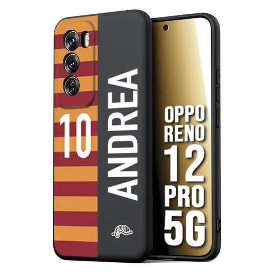 CUSTOMIZZA - Custodia cover nera morbida in tpu compatibile per Oppo Reno 12 PRO 5G personalizzata calcio football nome e numero calciatori giallo rossi