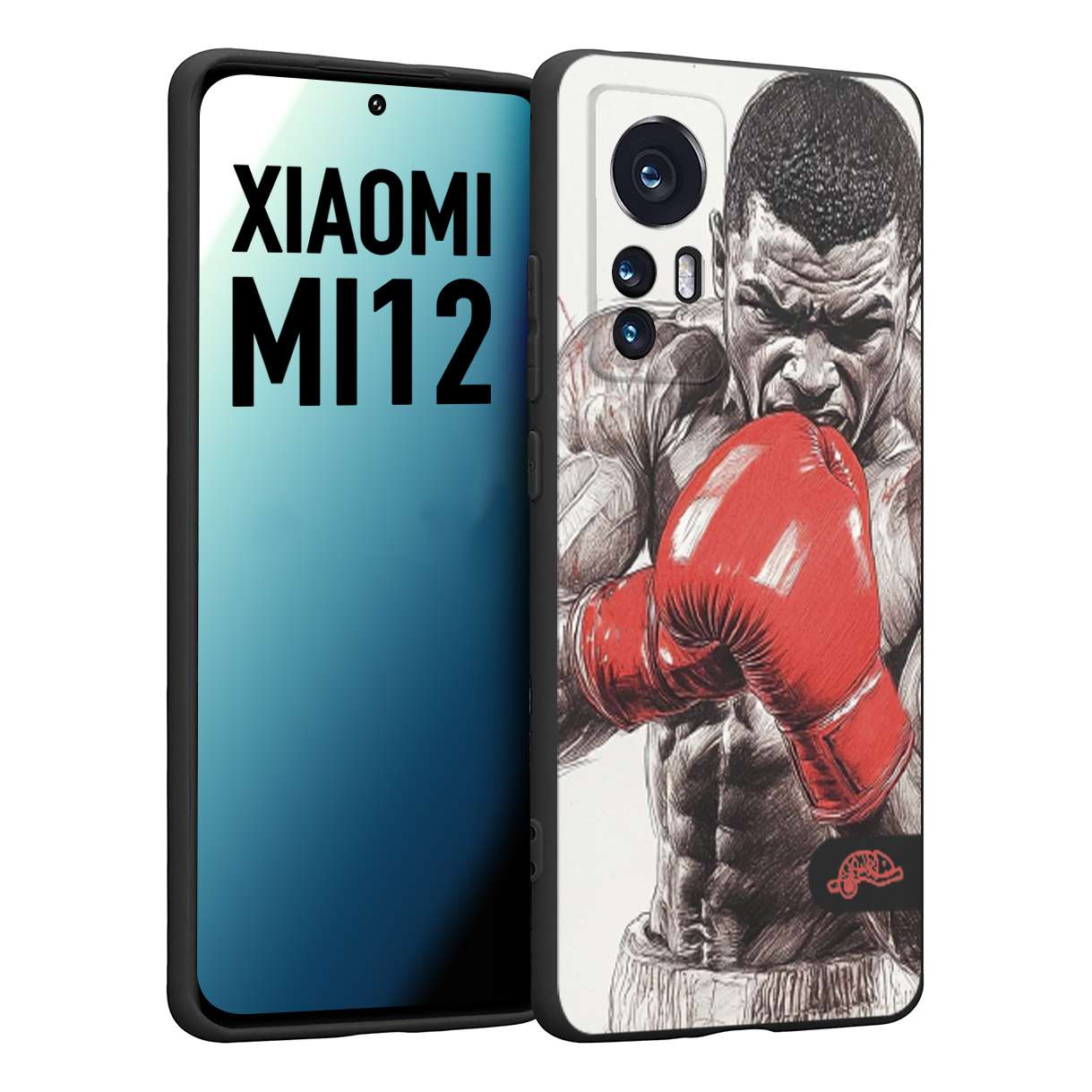 CUSTOMIZZA - Custodia cover nera morbida in tpu compatibile per Xiaomi 12 5G pugilato pugili disegno tattoo guantoni box pesi massimi gancio