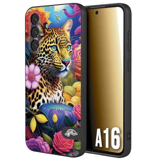 CUSTOMIZZA - Custodia cover nera morbida in tpu compatibile per Samsung A16 astratti donna flower fantasia leopardo ghepardo animali colorati