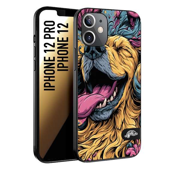 CUSTOMIZZA - Custodia cover nera morbida in tpu compatibile per iPhone 12 - 12 PRO Golden Retriever illustrazione cane pop art cane street art cartone animato