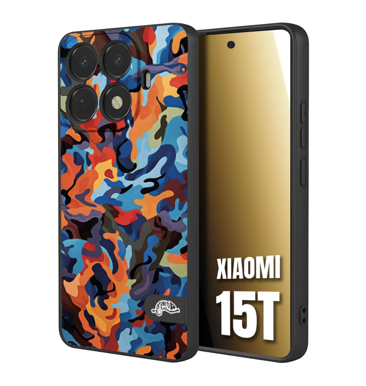 CUSTOMIZZA - Custodia cover nera morbida in tpu compatibile per Xiaomi 15T camouflage mimetico militare moderno blu arancio rosso