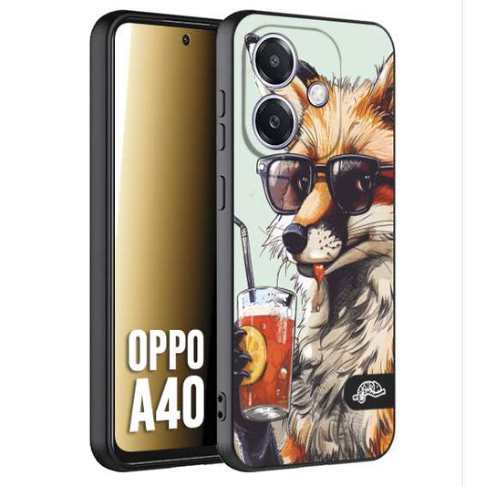 CUSTOMIZZA - Custodia cover nera morbida in tpu compatibile per Oppo A40 estate disegnata cocktails animali simpatici fox volpe negroni