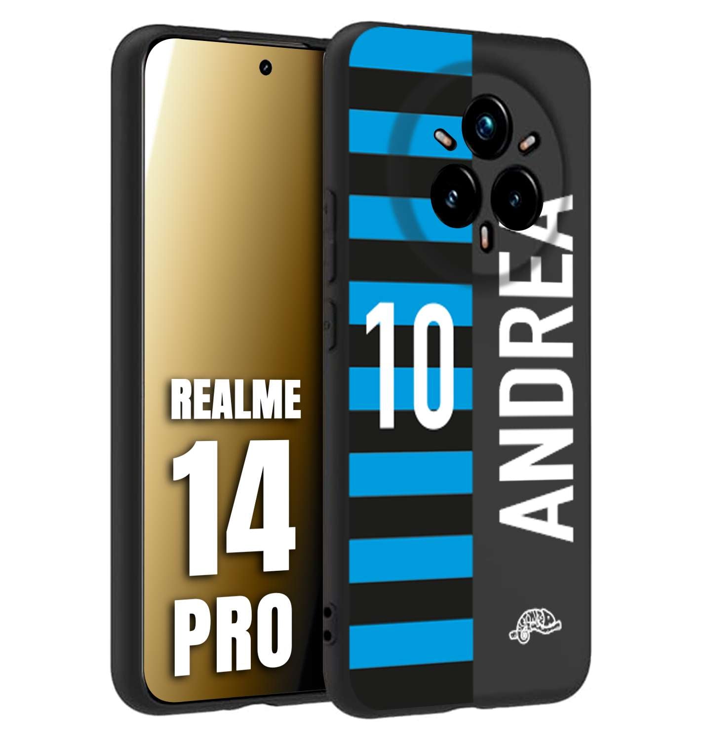 CUSTOMIZZA - Custodia cover nera morbida in tpu compatibile per Realme 14 PRO personalizzata calcio football nome e numero calciatori nerazzurra