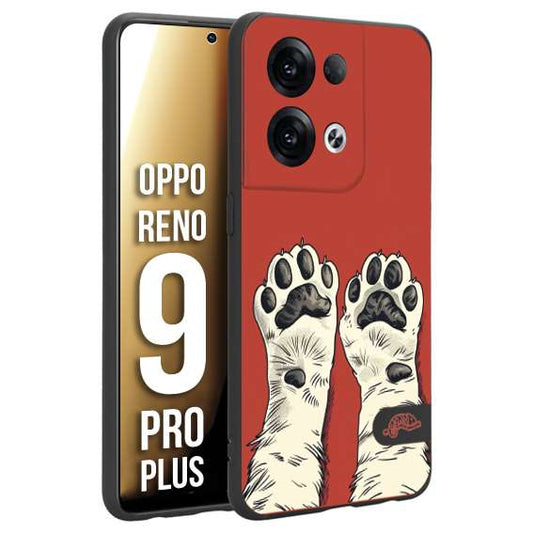 CUSTOMIZZA - Custodia cover nera morbida in tpu compatibile per Oppo Reno 9 PRO PLUS zampe di gatto cat paws rossa red disegnata fumetto cartoon