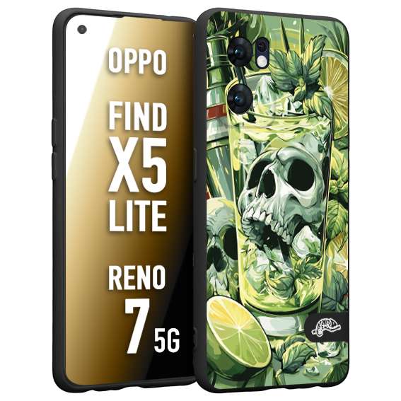 CUSTOMIZZA - Custodia cover nera morbida in tpu compatibile per Oppo Reno 7 - Find X5 LITE Mojito cocktail teschio illustrazione drink lime menta ghiacci tropicale street art