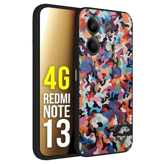 CUSTOMIZZA - Custodia cover nera morbida in tpu compatibile per Xiaomi Redmi Note 13 4G camouflage mimetico militare moderno blu arancio rosa
