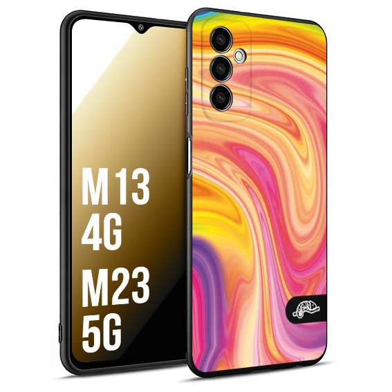 CUSTOMIZZA - Custodia cover nera morbida in tpu compatibile per Samsung M13 4G - M23 5G colorata fantasia vortice marmo onde rosa fucsia gialla