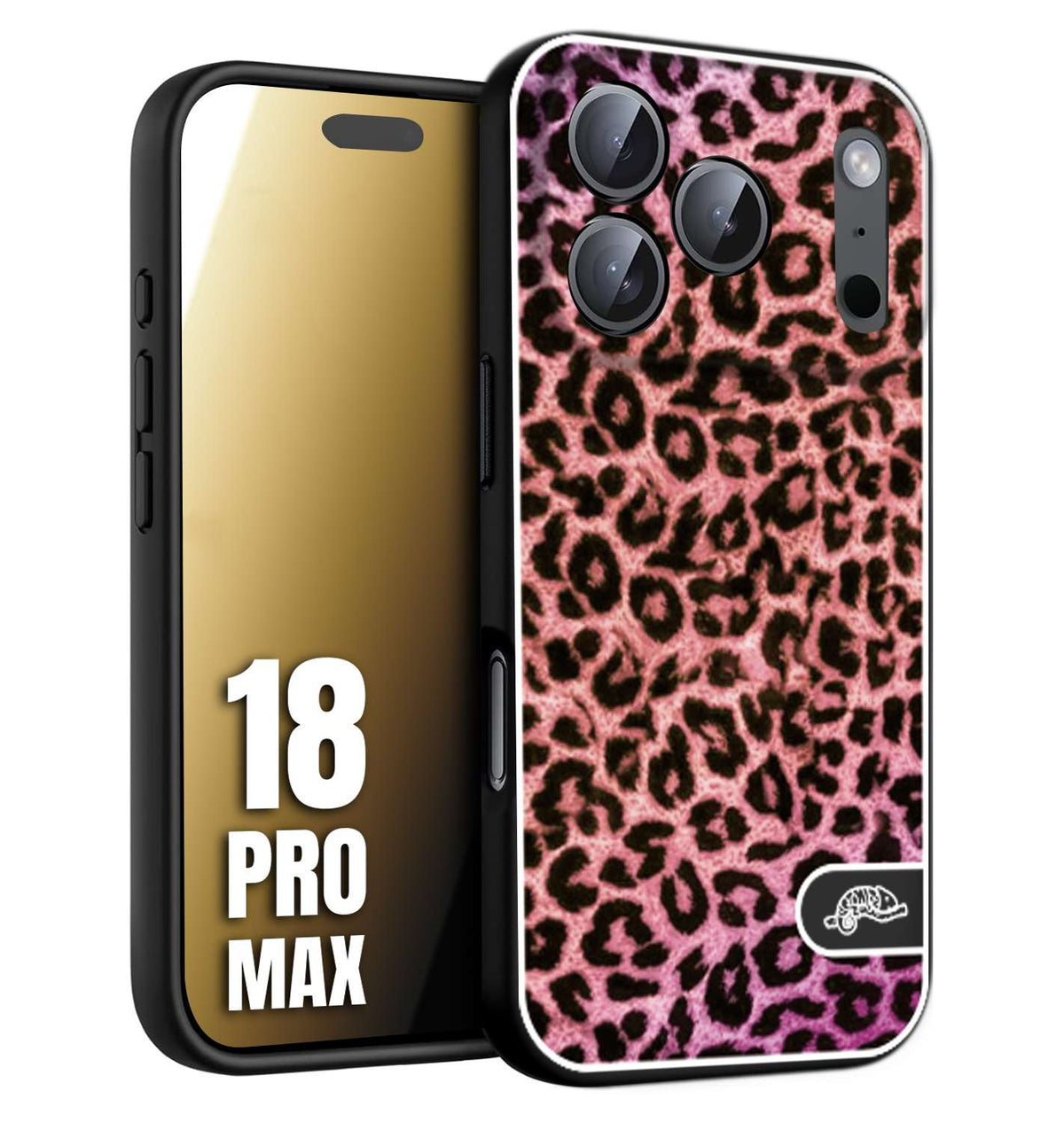CUSTOMIZZA - Custodia cover nera morbida in tpu compatibile per iPhone 18 PRO MAX leopardato maculato donna rosa leopard