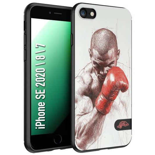 CUSTOMIZZA - Custodia cover nera morbida in tpu compatibile per iPhone 7 - 8 - SE 2020 / 2022 pugilato pugili disegno tattoo guantoni box sport primo piano