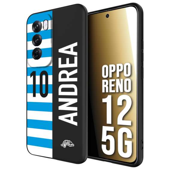 CUSTOMIZZA - Custodia cover nera morbida in tpu compatibile per Oppo Reno 12 5G personalizzata calcio football nome e numero calciatori biancazzurri