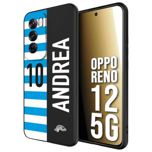 CUSTOMIZZA - Custodia cover nera morbida in tpu compatibile per Oppo Reno 12 5G personalizzata calcio football nome e numero calciatori biancazzurri