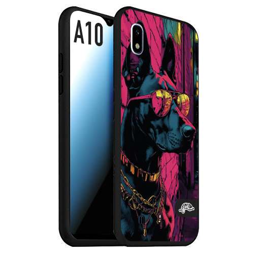 CUSTOMIZZA - Custodia cover nera morbida in tpu compatibile per Samsung A10 animali cyberpunk dobermann cane street dog fucsia blu