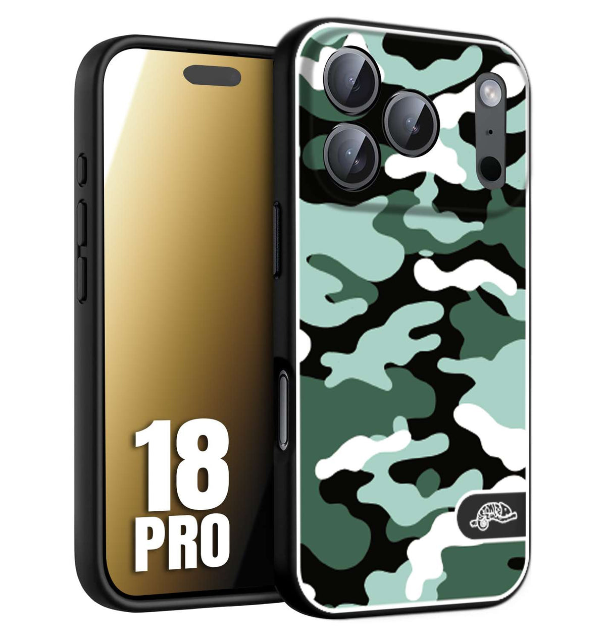 CUSTOMIZZA - Custodia cover nera morbida in tpu compatibile per iPhone 18 PRO camouflage mimetico militare verde green