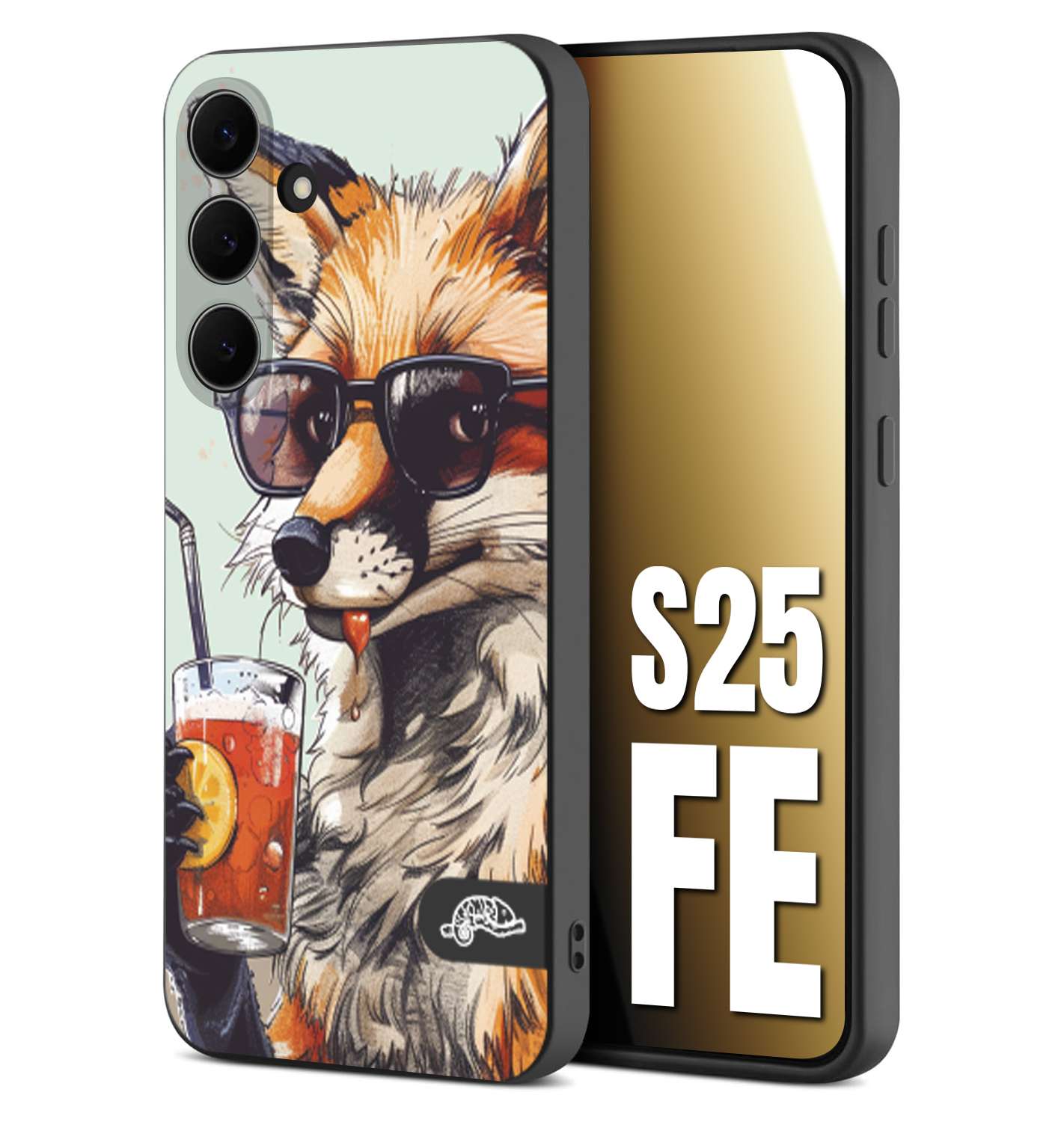 CUSTOMIZZA - Custodia cover nera morbida in tpu compatibile per Samsung S25 FE estate disegnata cocktails animali simpatici fox volpe negroni