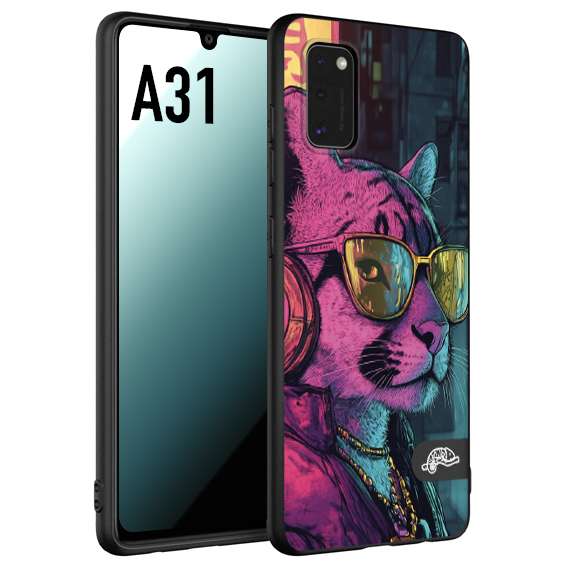CUSTOMIZZA - Custodia cover nera morbida in tpu compatibile per Samsung A31 animali cyberpunk pantera street cat fucsia blu giallo