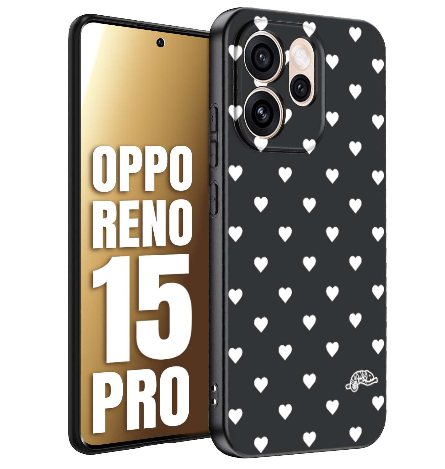 CUSTOMIZZA - Custodia cover nera morbida in tpu compatibile per Oppo Reno 15 PRO cuori pois bianchi donna pin up vintage