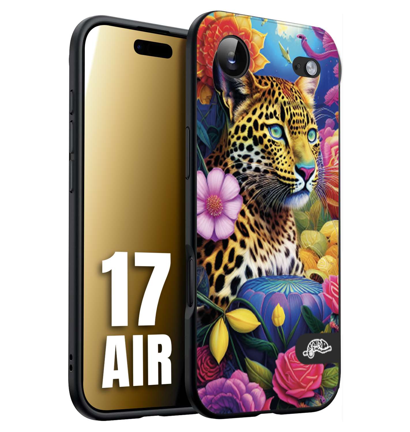 CUSTOMIZZA - Custodia cover nera morbida in tpu compatibile per iPhone 17 AIR astratti donna flower fantasia leopardo ghepardo animali colorati