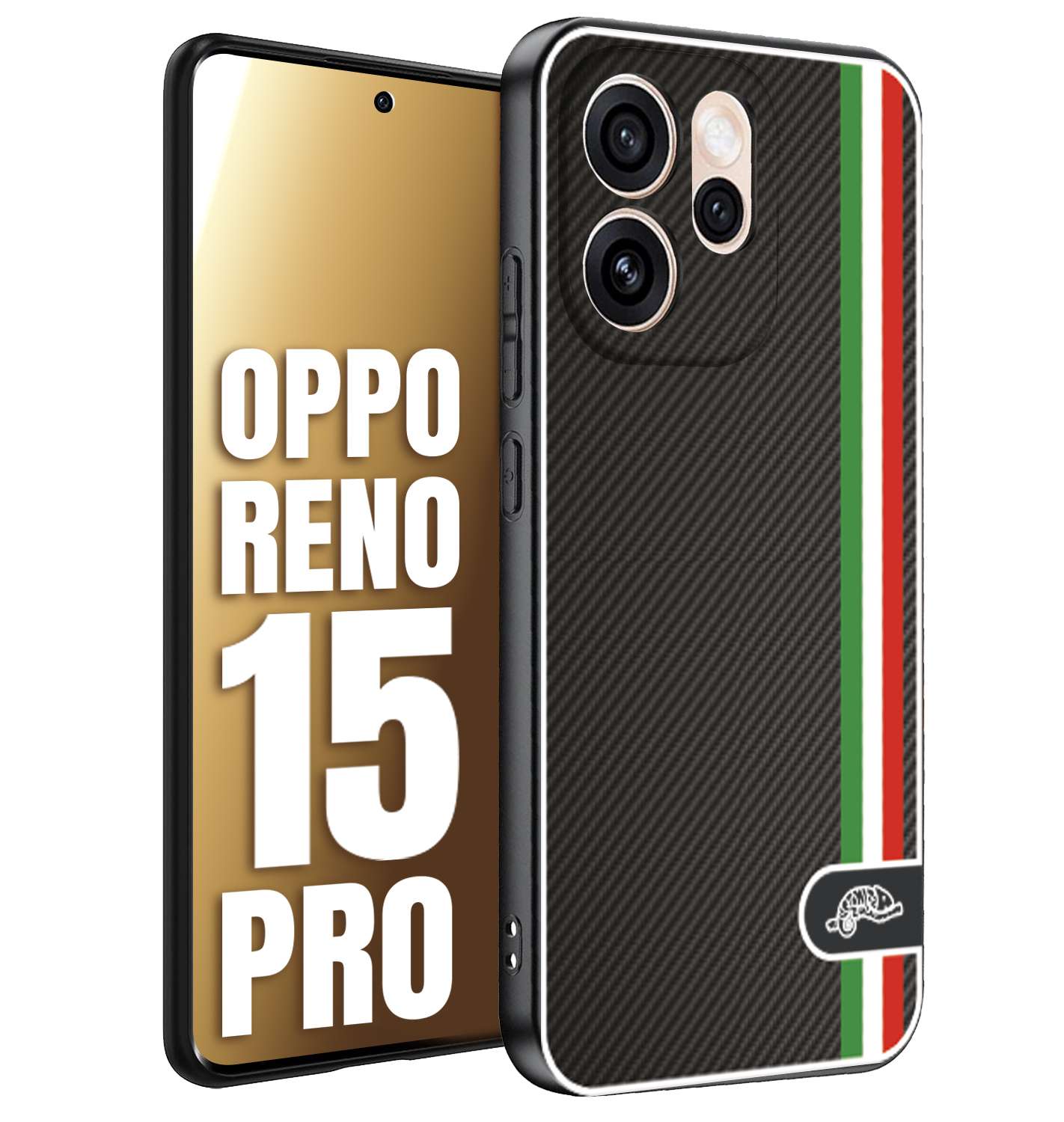 CUSTOMIZZA - Custodia cover nera morbida in tpu compatibile per Oppo Reno 15 PRO effetto fibra di carbonio bandiera Italia made in Italy