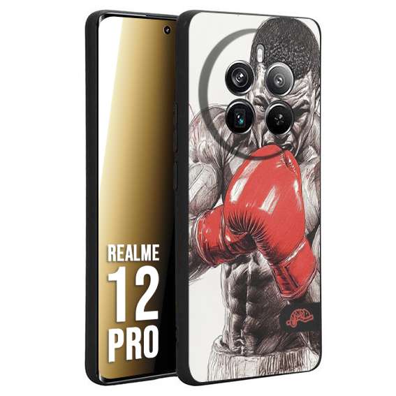 CUSTOMIZZA - Custodia cover nera morbida in tpu compatibile per Realme 12 PRO pugilato pugili disegno tattoo guantoni box pesi massimi gancio