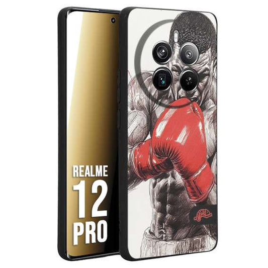 CUSTOMIZZA - Custodia cover nera morbida in tpu compatibile per Realme 12 PRO pugilato pugili disegno tattoo guantoni box pesi massimi gancio