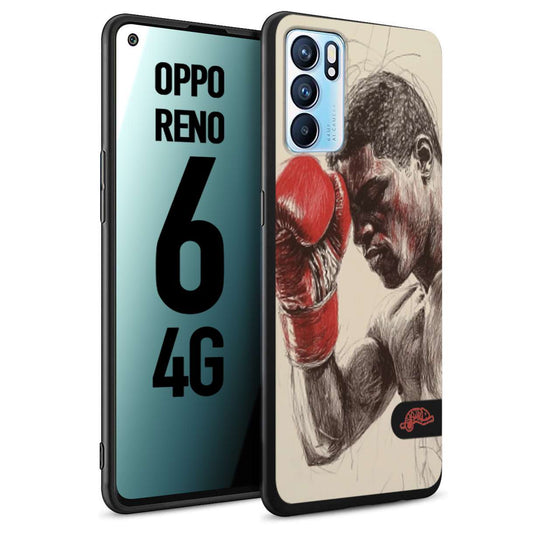 CUSTOMIZZA - Custodia cover nera morbida in tpu compatibile per Oppo Reno 6 4G pugilato pugili disegno tattoo guantoni boxer pesi massimi