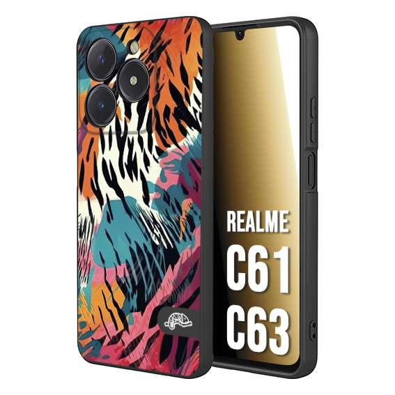 CUSTOMIZZA - Custodia cover nera morbida in tpu compatibile per Realme C61 - C63 leopardato maculato tigrato tiger colorata summer color