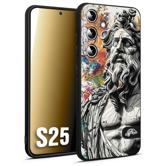 CUSTOMIZZA - Custodia cover nera morbida in tpu compatibile per Samsung S25 statua colorata moderna antico tattoo splash color