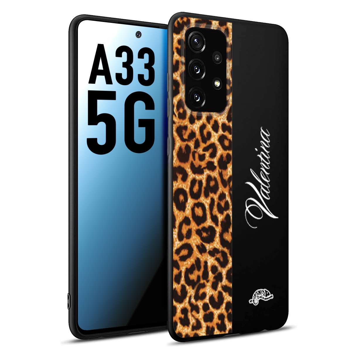 CUSTOMIZZA - Custodia cover nera morbida in tpu compatibile per Samsung A33 5G custom nome scritta leopardato maculato donna marrone leopard