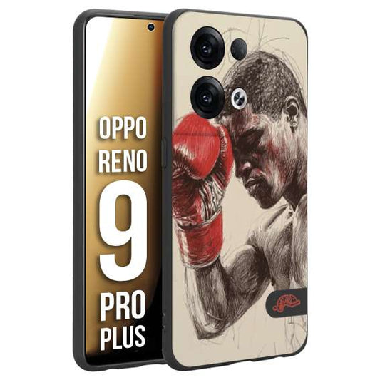 CUSTOMIZZA - Custodia cover nera morbida in tpu compatibile per Oppo Reno 9 PRO PLUS pugilato pugili disegno tattoo guantoni boxer pesi massimi