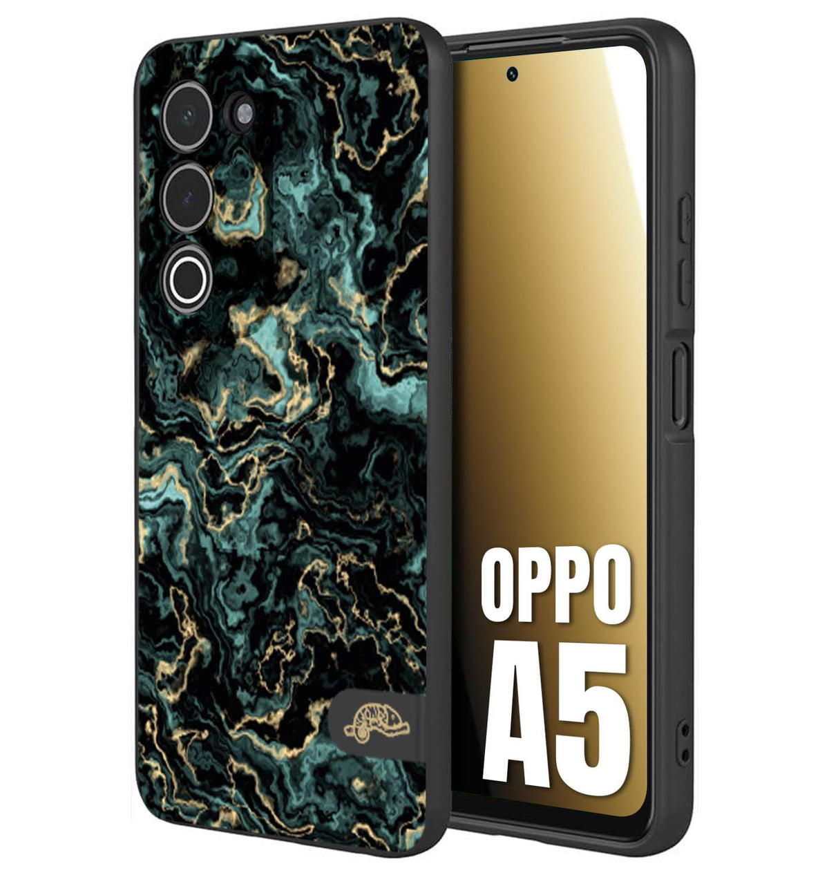 CUSTOMIZZA - Custodia cover nera morbida in tpu compatibile per Oppo A5 effetto marmo marble verde green venature dorato pietra